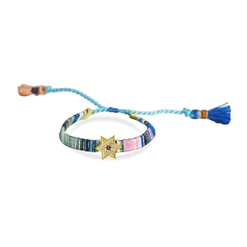 Paula Macrame Star of David Bracelet for Bat Mitzvah in Blue and Gold