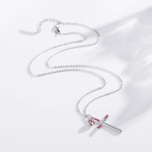 Chenghong Sterling Silver Baseball Cross Pendant Necklace for Men & Women