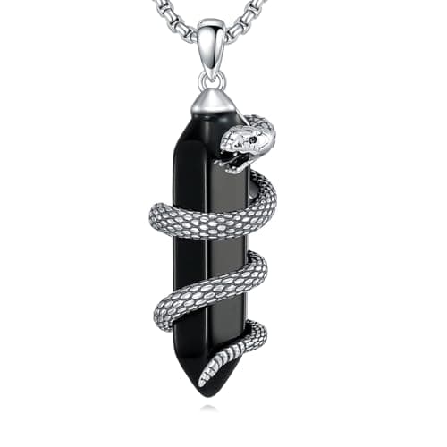 Lattd Snake Necklace in Black Obsidian & Sterling Silver for Men & Women