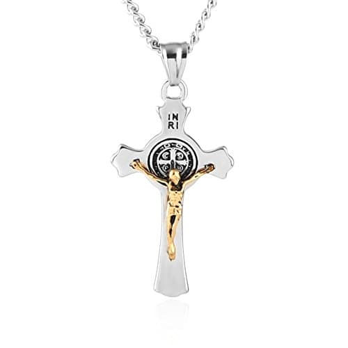 HZMAN Saint St. Benedict Crucifix Cross Necklace