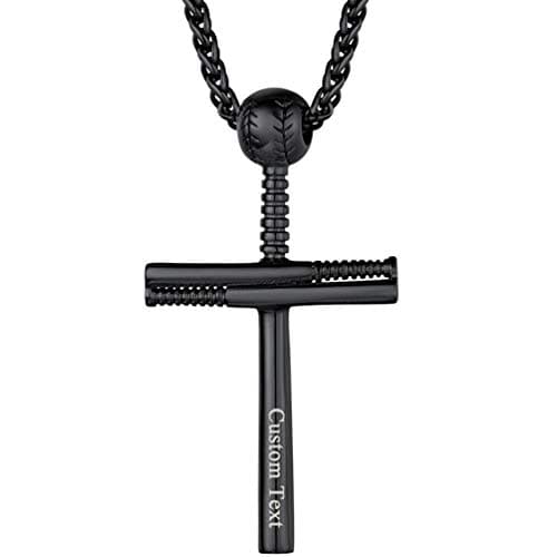 PROSTEEL Personalized Baseball Fan Necklace, Stainless Steel Bat Cross/ Dogtag, Engrave Available, Box Included