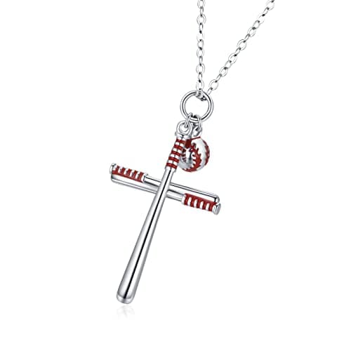 Chenghong Sterling Silver Baseball Cross Pendant Necklace for Men & Women