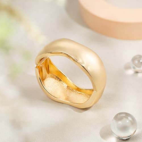 HZMAN Chunky Gold Hammered Cuff Bracelet for Women