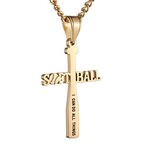 Softball Bat Cross Pendant Necklace with Bible Verse