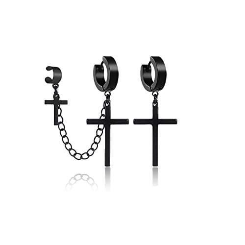 PJWONG Punk Hip Hop Silver Black Gold Tone Dangle Hoop Earrings for Women Men Teens
