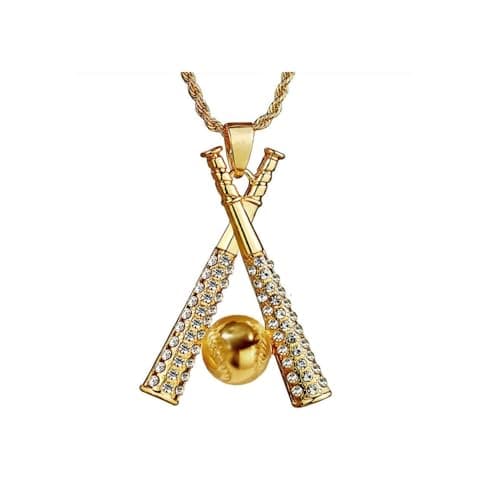 Hilufiet Hip Hop Iced Out Cross Baseball Bat Pendant 18k Gold Plated Necklace Men Women