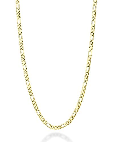 Italian made 18K Gold Over Sterling Silver 3mm Diamond-Cut Figaro Chain Necklace for Women