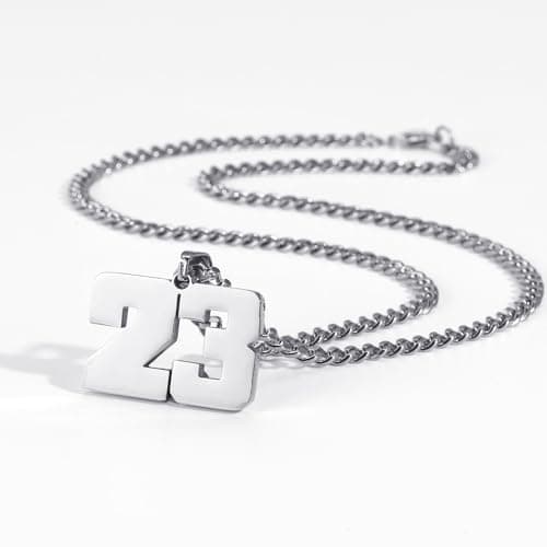 KLIFOWDY Men's Layered Stainless Steel Jersey Number Necklace, Basketball Football Baseball for Boys