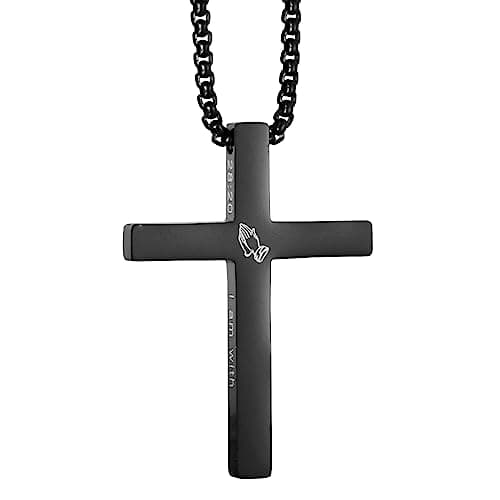 KouGeMou Cross Necklace with 22" Chain - Stainless Steel Religious Faith Jewelry