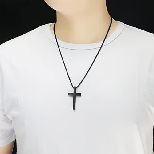 Men's Stainless Steel Cross Necklace with Bible Verse Pendant - Christian Jewelry Gift for Boys