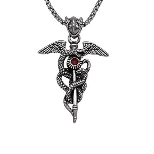 MarveBard Gothic Snake Sword Necklace with Red Crystal Pendant Dark Fantasy Jewelry for Men & Women