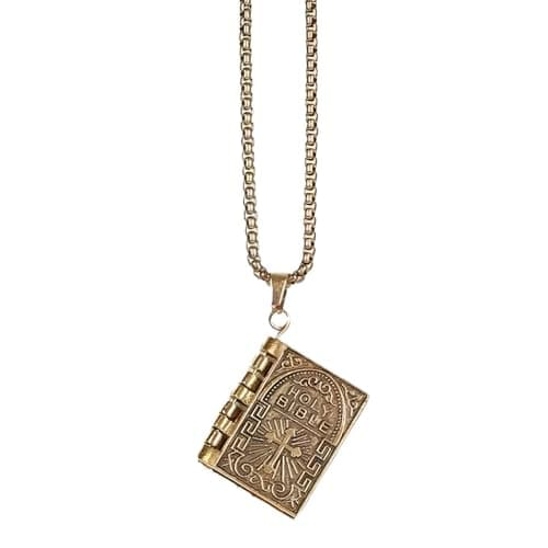 POYAMUSE Holy Bible Pendant Necklace - Openable Design - Religious Gift for Christians