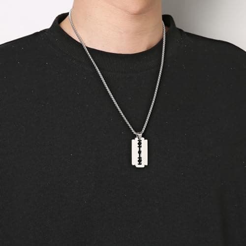 Stainless Steel Razor Blade Dog Tag Pendant Hip Hop Necklace