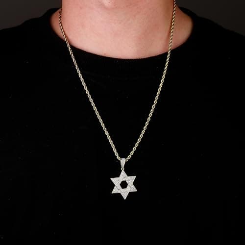 TOPGRILLZ 14K Gold Iced Out Star of David Necklace for Men & Women