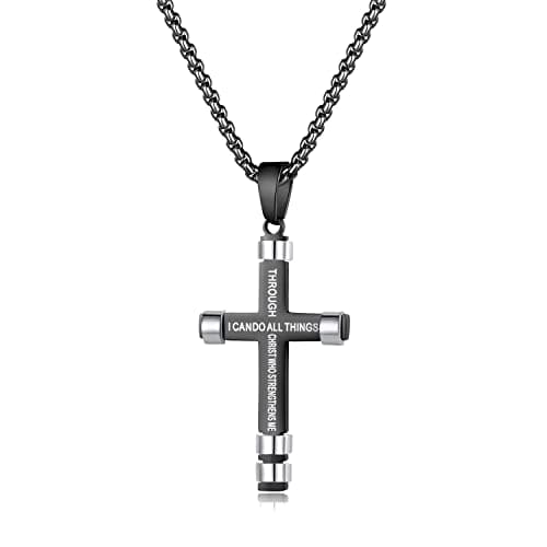 JAYUMO Men's Stainless Steel Cross Necklace with Lord's Prayer Pendant 20" Chain