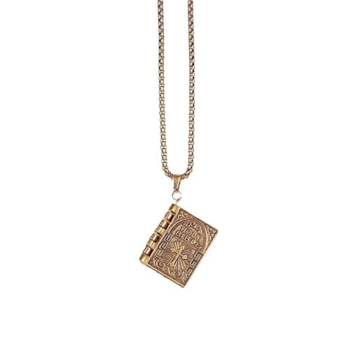 Holy Bible Book Pendant Necklace Charm Silver Alloy Cross Chain Jewelry Gifts