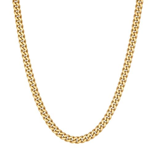 VEXXS Men's Real Gold Plated Cuban Link Chain Necklace, Durable 4mm-6mm