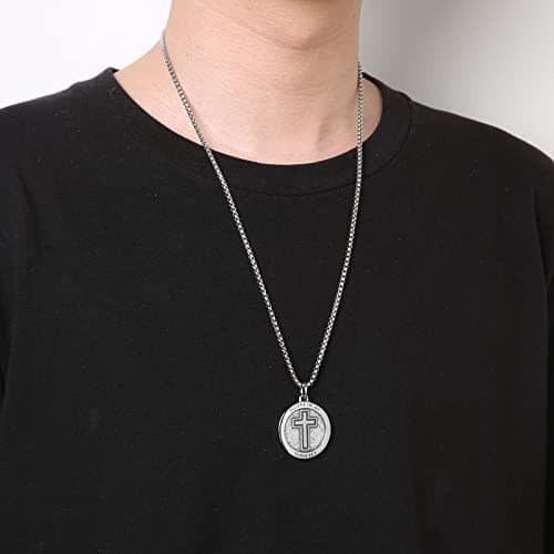 Inspirational Bible Verse Necklace for Men and Women - Stainless Steel Cross Pendant Gift