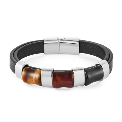 HZMAN Mens Gradient Tiger Eye Leather Bracelet for Leisure and Business