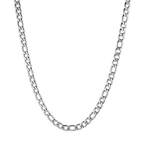 HZMAN Unisex 24k Real Gold Plated Stainless Steel Figaro Chain Necklace