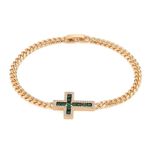 14K Rose Gold Plated CZ Cross Bracelet for Women