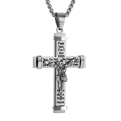 Stainless Steel Cross Necklace with Lord's Prayer Pendant