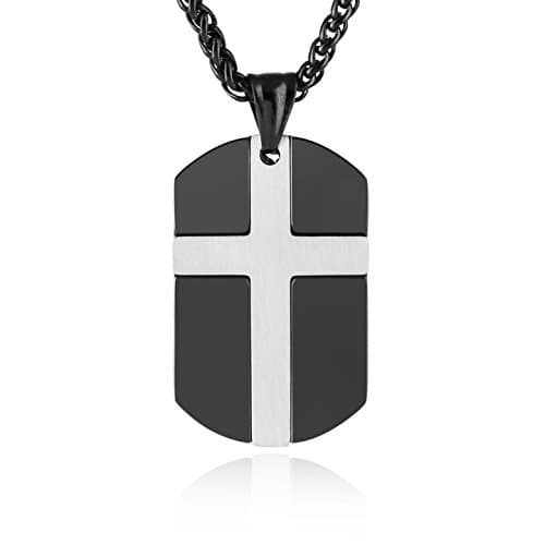 HZMAN Stainless Steel Cross Dog Tag Necklace - Isaiah 41:10 Bible Verse