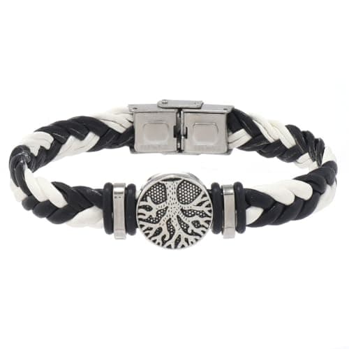 Family Tree of Life Braided Leather Cuff Bracelet for Men and Women