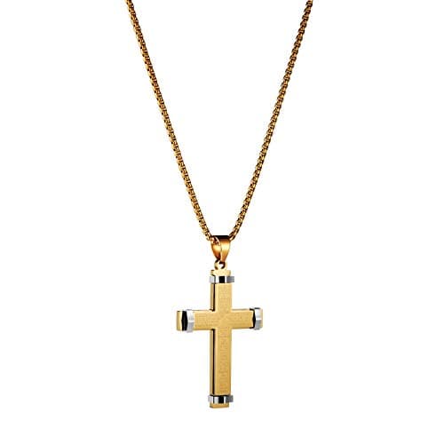 Stainless Steel Men's Large Cross Necklace with Lord's Prayer Pendant