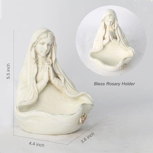 BC BUILDCLASSIC Blessed Virgin Mary Statue, Handmade Renaissance Sculpture, Catholic Home Decor & Rosary Holder