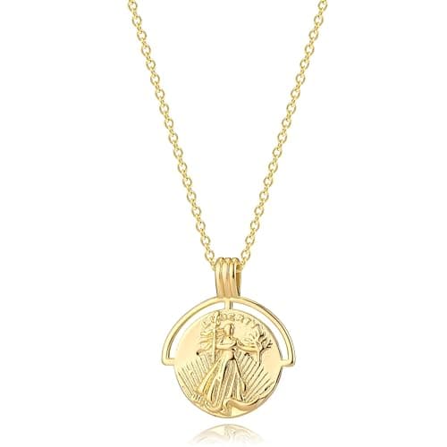 VACRONA 18k Gold Plated Vintage Textured Coin Necklace for Women