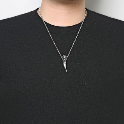 HZMAN Men's Gothic Stainless Steel Skull Wolf Tooth Pendant Necklace