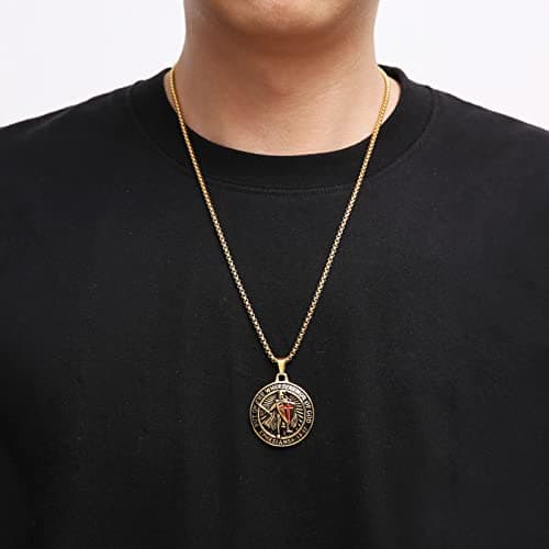 HZMAN Red Cross Armor of God Necklace for Men