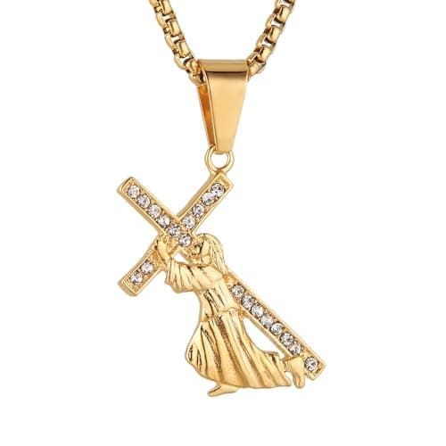 HZMAN Men's Gold Stainless Steel Crucifix Necklace with Jesus Pendant