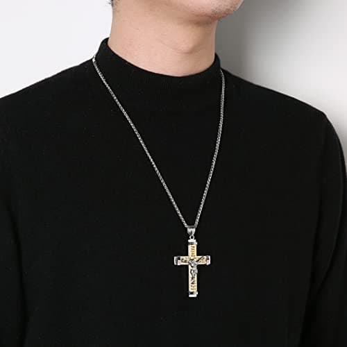 Stainless Steel Cross Necklace with Lord's Prayer Pendant