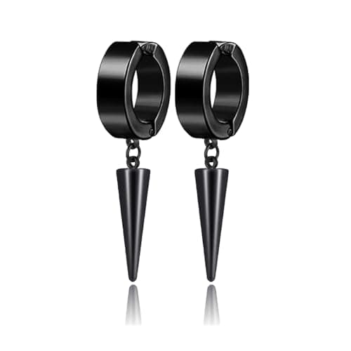 PJWONG Punk Hip Hop Silver Black Gold Tone Dangle Hoop Earrings for Women Men Teens
