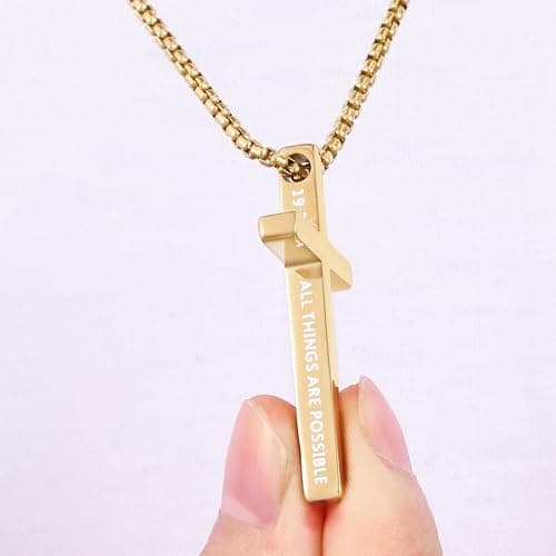 Fiusem Inspirational Stainless Steel Box Cross Necklace for Men