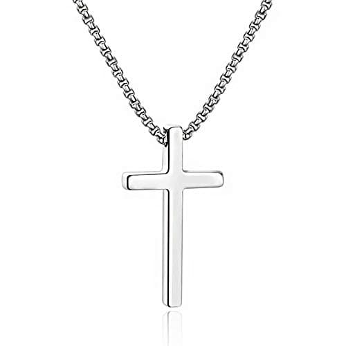 Men's Silver Black Gold Stainless Steel Cross Necklace 16-30 Inch Box Chain