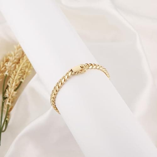 HZMAN Solid Brass Gold Plated 5.5mm Cuban Chain Bracelet - 7.0 Inch