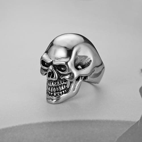 HZMAN Highly Polished Stainless Steel Retro Gothic Skull Ring for Men Party & Halloween