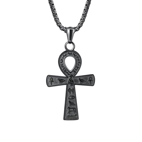 Ancient Egyptian Ankh Cross Pendant Necklace with Coptic Chain - 24 Inch Stainless Steel Chain