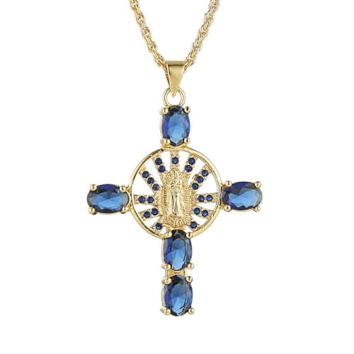 HZMAN Virgin Mary 18K Gold Plated Cubic Zirconia Necklace Jewelry