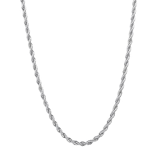 Fiusem 3mm Stainless Steel Chain Necklace for Men, Silver Tone