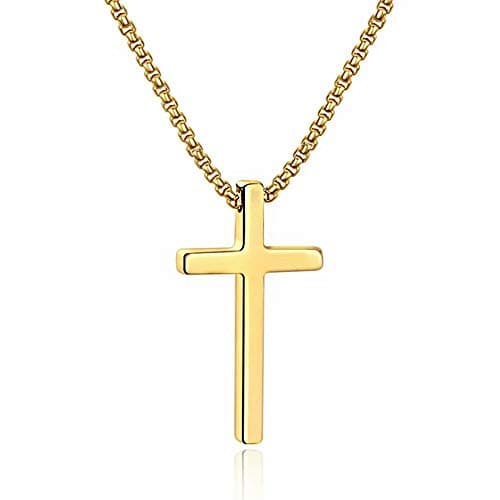Men's Silver Black Gold Stainless Steel Cross Necklace 16-30 Inch Box Chain