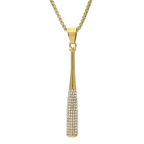 Heavstjer Hip Hop 18K Gold Iced Out Baseball Bat Pendant Necklace