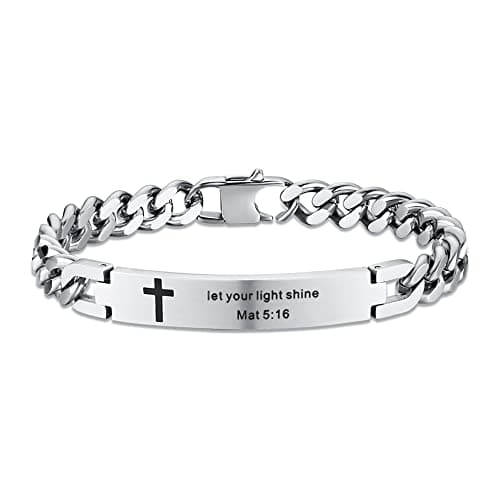 Religious Bible Verse Cross Bracelet Stainless Steel Inspirational ID Bracelets for Men Women