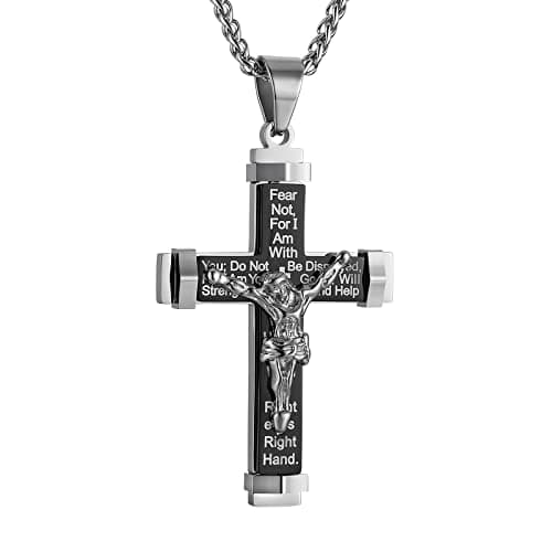 Stainless Steel Cross Necklace with Lord's Prayer Pendant