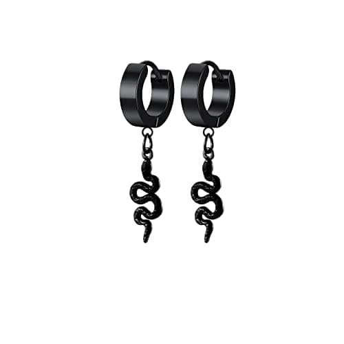 PJWONG Punk Hip Hop Silver Black Gold Tone Dangle Hoop Earrings for Women Men Teens