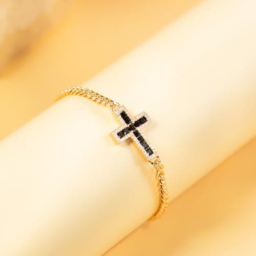 14K Rose Gold Plated CZ Cross Bracelet for Women