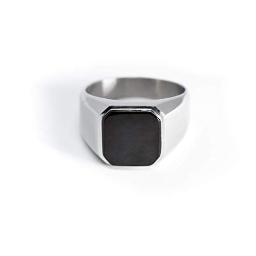 Tioneer Stainless Steel Letter Ring | Square Flat Top Men's & Women's Jewelry (Black, Gold, Silver) Size 7-16